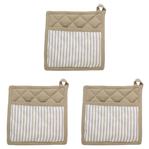3PK NF Home & Entertaining Essentials Maison Potholder 21x21cm Striped Beige