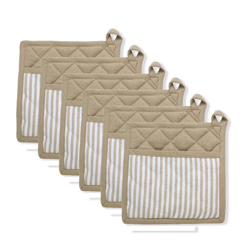 6PK NF Home & Entertaining Essentials Maison Potholder 21x21cm Striped Beige