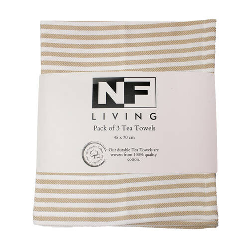 3pc NF Home & Entertaining Essentials Maison Tea Towel 25x18cm Striped Beige