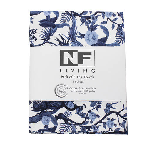 2pc NF Home & Entertaining Essentials Bluebird Tea Towel 45x70cm Birds Blue