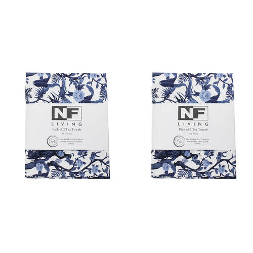 2x 2pc NF Home & Entertaining Essentials Bluebird Tea Towel 45x70cm Birds Blue