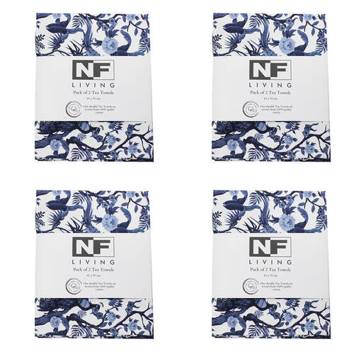 4x 2pc NF Home & Entertaining Essentials Bluebird Tea Towel 45x70cm Birds Blue