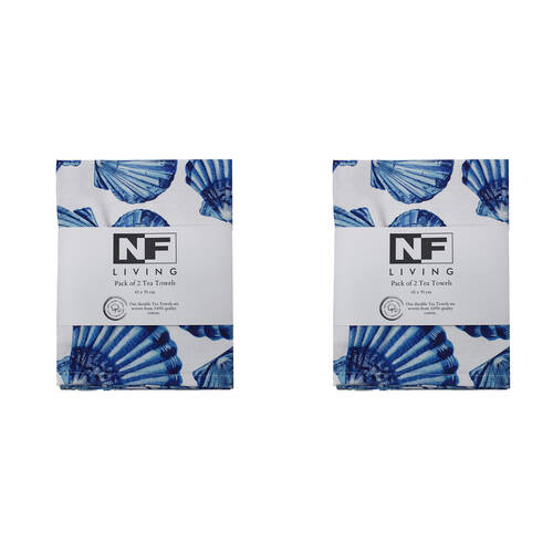 2x 2pc NF Home & Entertaining Essentials Blushell Tea Towel 45x70cm Solid Blue
