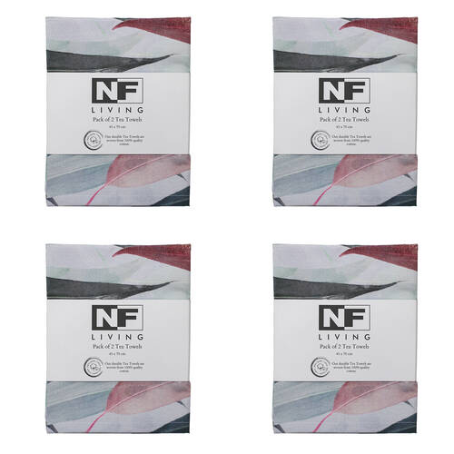 4x 2pc NF Home & Entertaining Essentials Leaves Tea Towel 45x70cm Multicoloured