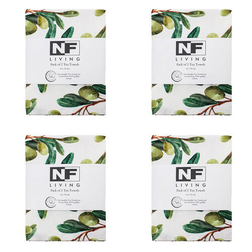 4x 2pc NF Home & Entertaining Essentials Olives Tea Towel 25x18cm Green