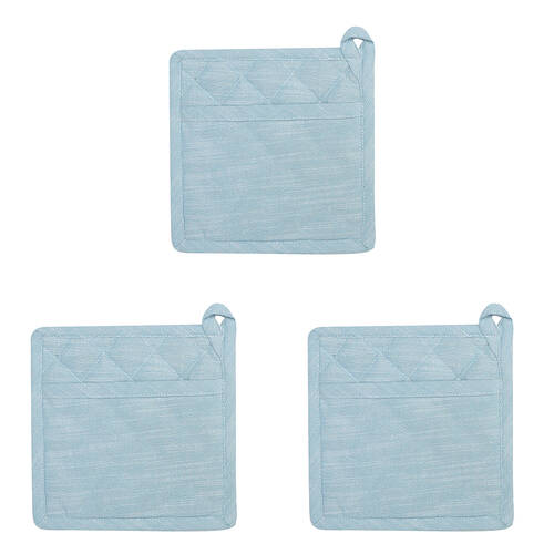 3PK NF Home & Entertaining Essentials Elysian Potholder 21x21cm Quilted Blue
