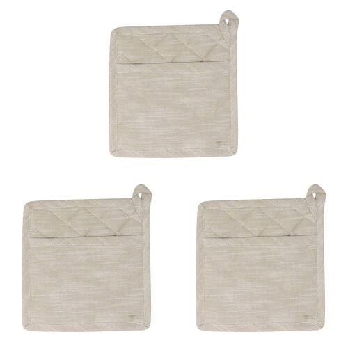 3PK NF Home & Entertaining Essentials Elysian Potholder 21x21cm Quilted Taupe
