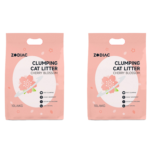 2x Zodiac 10L/6kg Clumping Bentonite Clay Cat Litter - Cherry Blossom