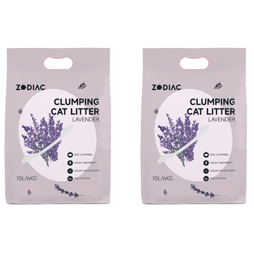 2x Zodiac 10L/6kg Clumping Bentonite Clay Cat Litter - Lavender