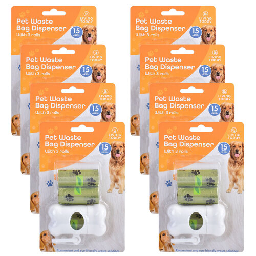 8PK Living Today Dog Poop Bag w/Three Rolls Dispenser (360 Bags)