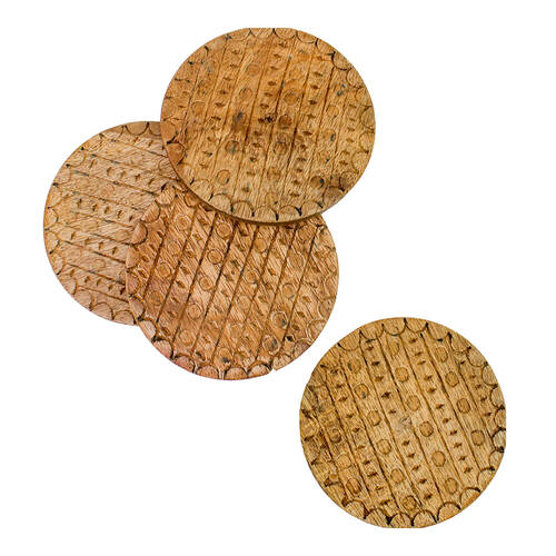 4pc NF Living Mango Wood Coasters HandCrafted 11x11cm Solid Natural