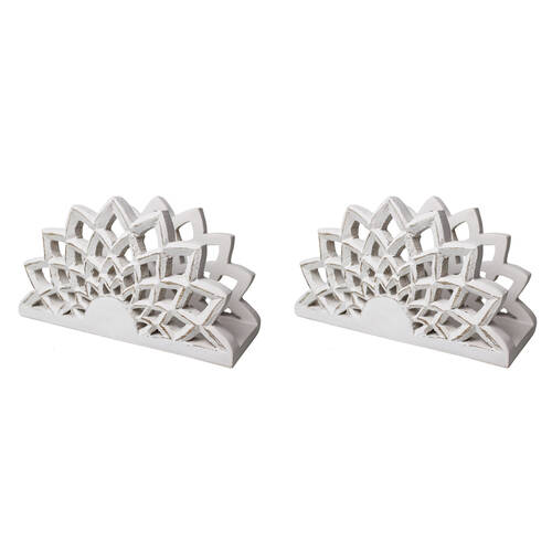 2PK NF Living Flower Napkin Holder Rustic Decor 23x13cm Abstract White