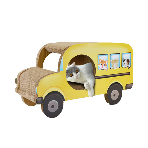 Zodiac Pet Cat 61x35cm Scratcher Toy House - Yellow Bus