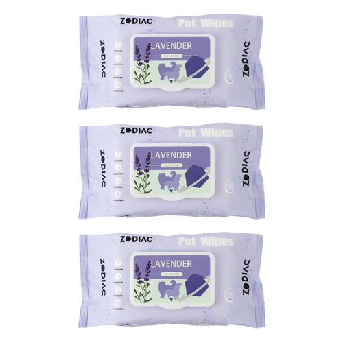 3x 100pc Zodiac Lavender Dog/Cat Pet Grooming/Cleaning Wipes