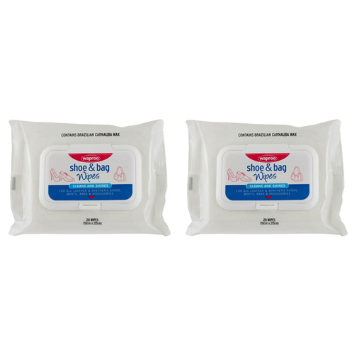 2PK Waproo Shoe & Bag Leather or Synthetic Cleaning Wipes